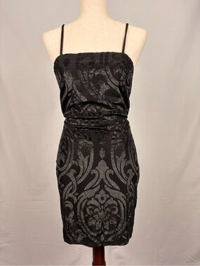 Lulu's Black Metallic Pattern Slip Dress M